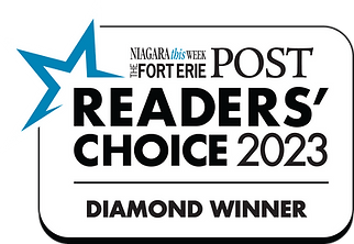 Badge with blue star and bold text for "Readers' Choice 2023" by Niagara this Week, Fort Erie Post, labeled "Diamond Winner."