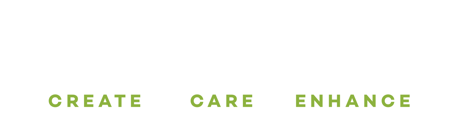 The image shows a logo for "Savage Gardens" with the words "Create Care Enhance" underneath in green, set against a black background.